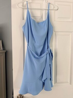 Sky Blue Cowl Slip Mini Dress with Side Tie